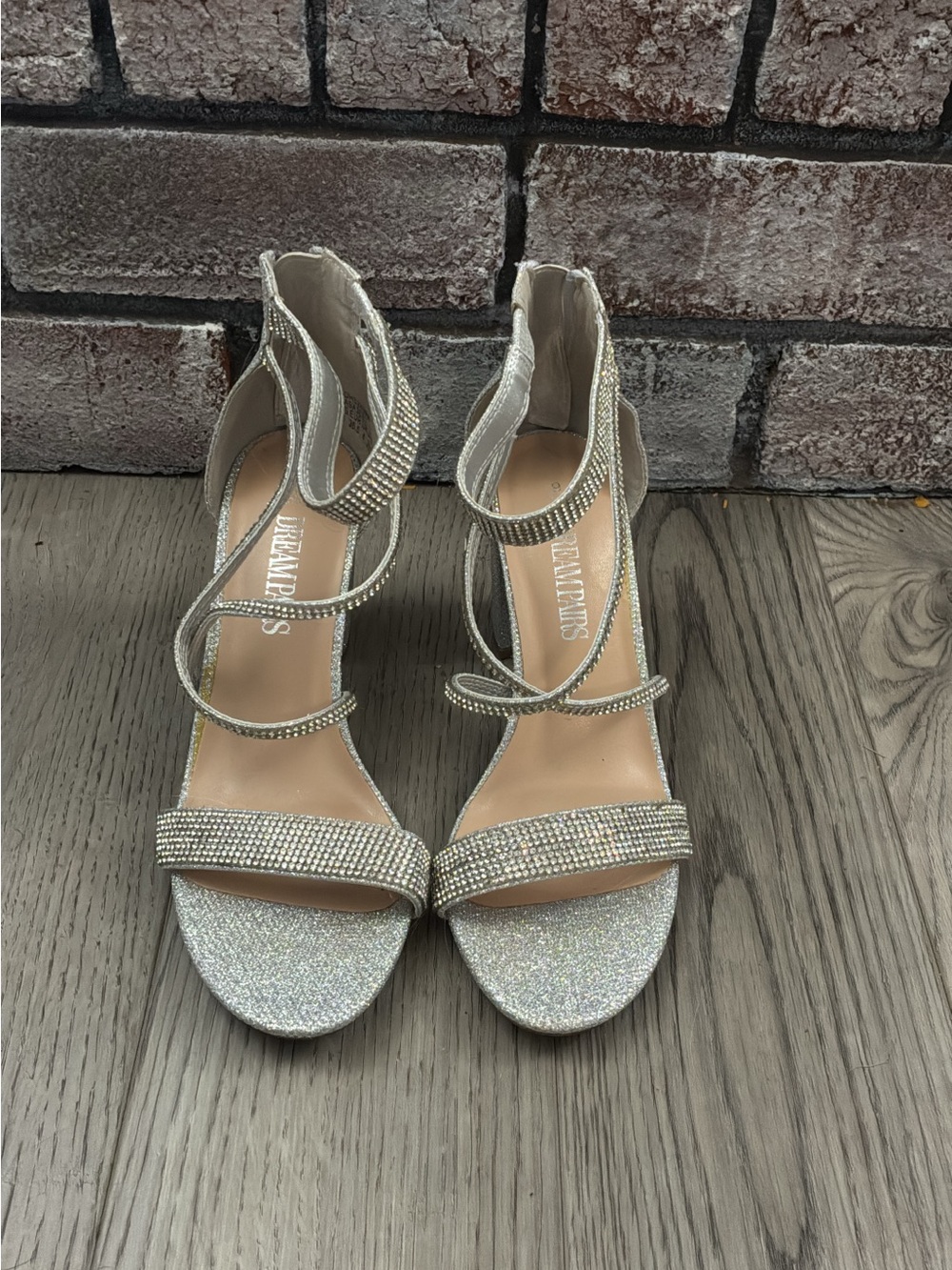 Dream Pairs Silver Rhinestone Strappy High Heel Sandals
